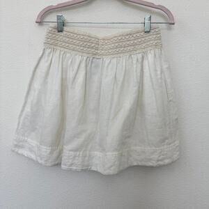 J.CREW Smocked Waist Mini Skirt White Linen Cotton A-Line Pockets Size S Casual